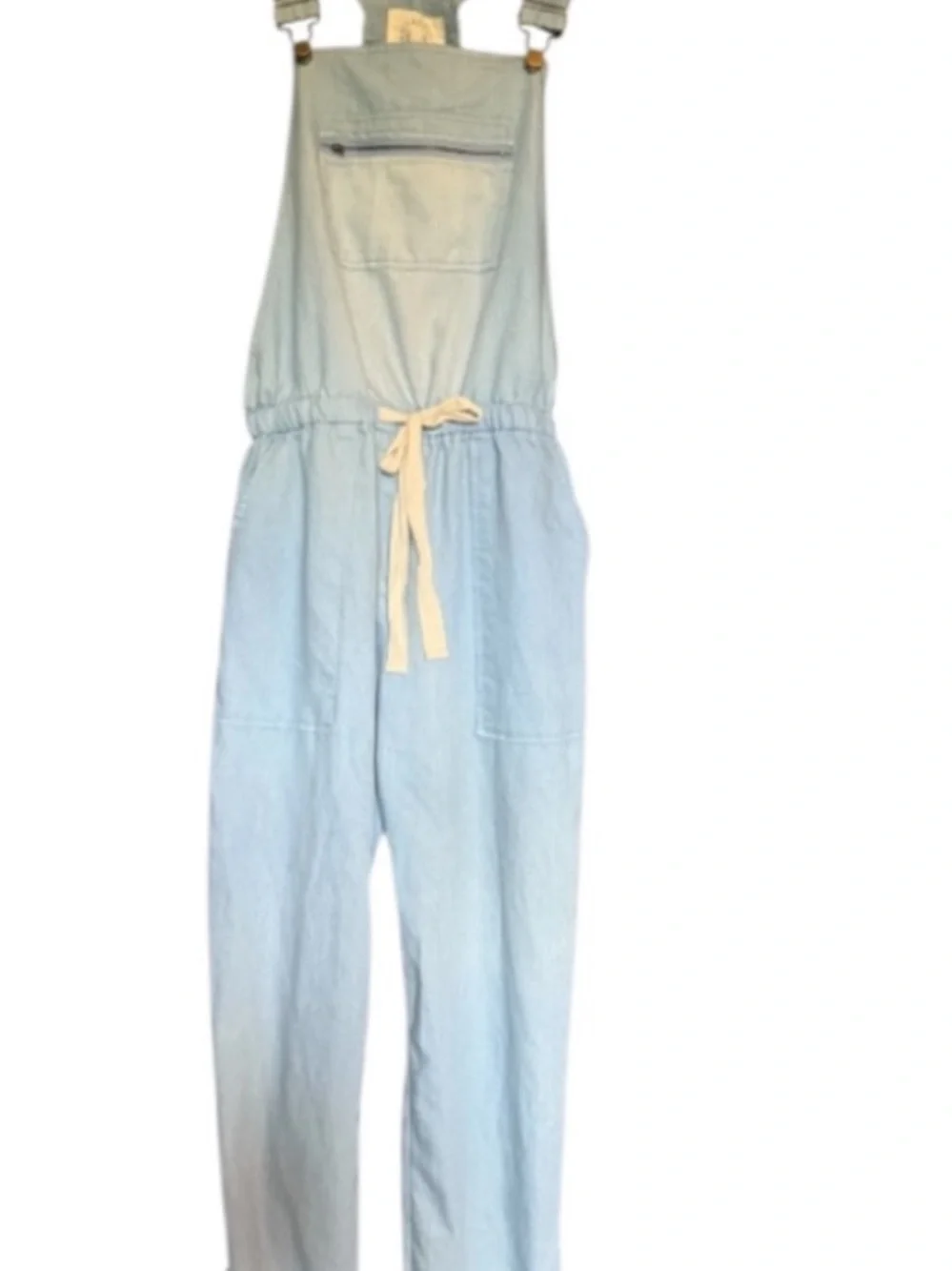 Vintage Inspired Painters Jumpsuit Light Blue Denim W Tie Waist Overalls Trend